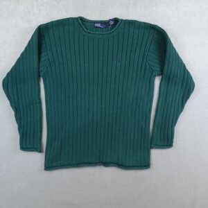 VTG Polo Ralph Lauren Sweater Large Gree Ribbed Top Green Long Sleeves